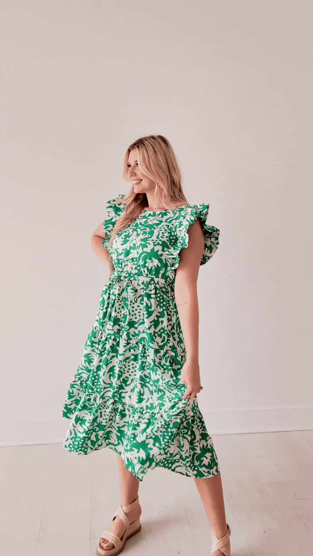 Beige and Green Abstract Dress