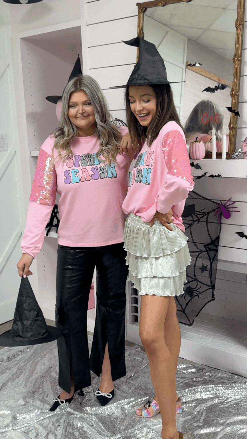 Spooky Season Sequins Sweatshirt, Pink