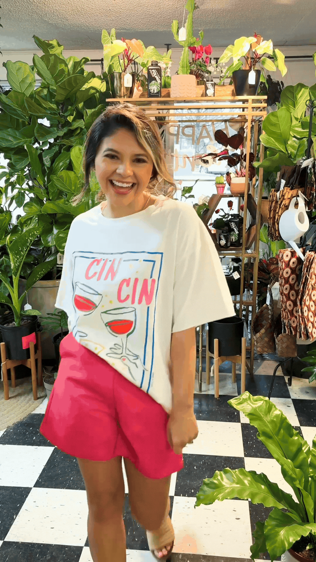 Cin Cin on White Tee Shirt