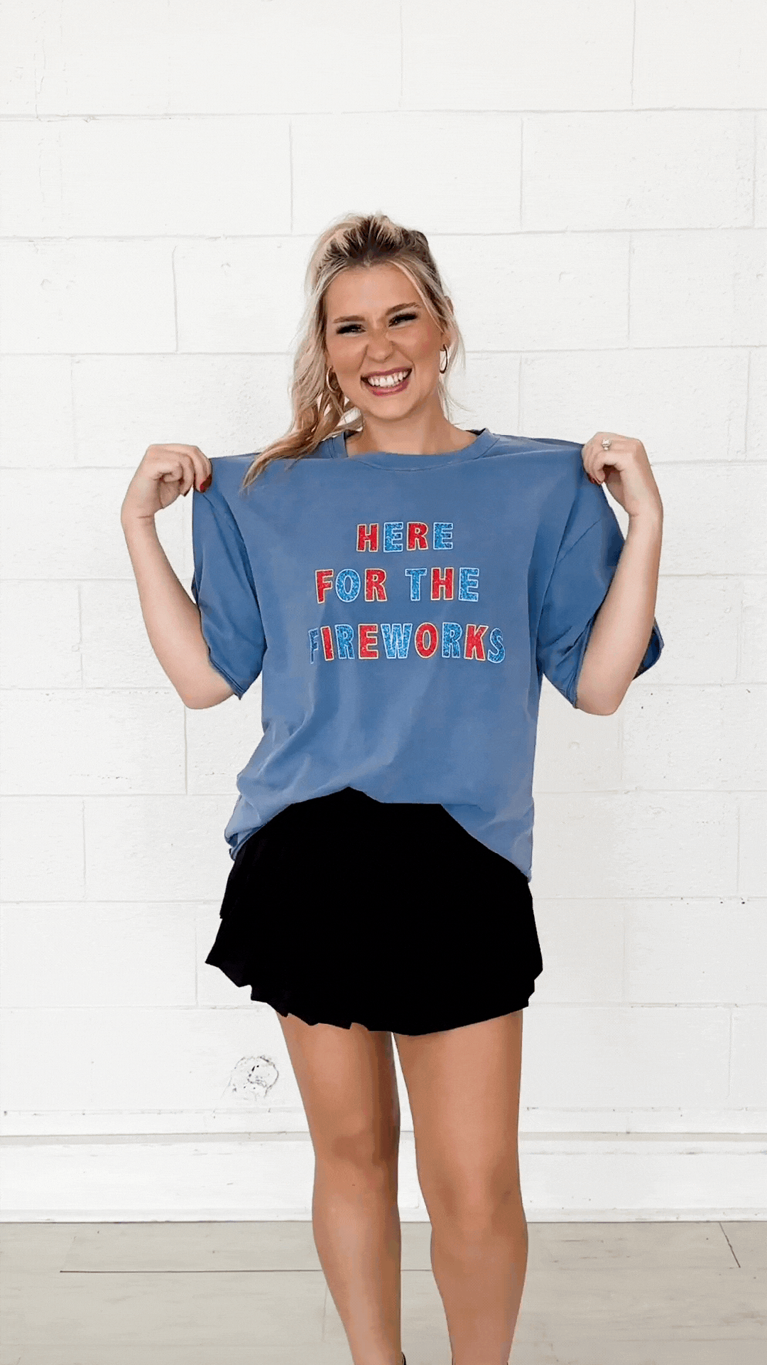 "Here For Fireworks" On Blue Relaxed Fit Tee