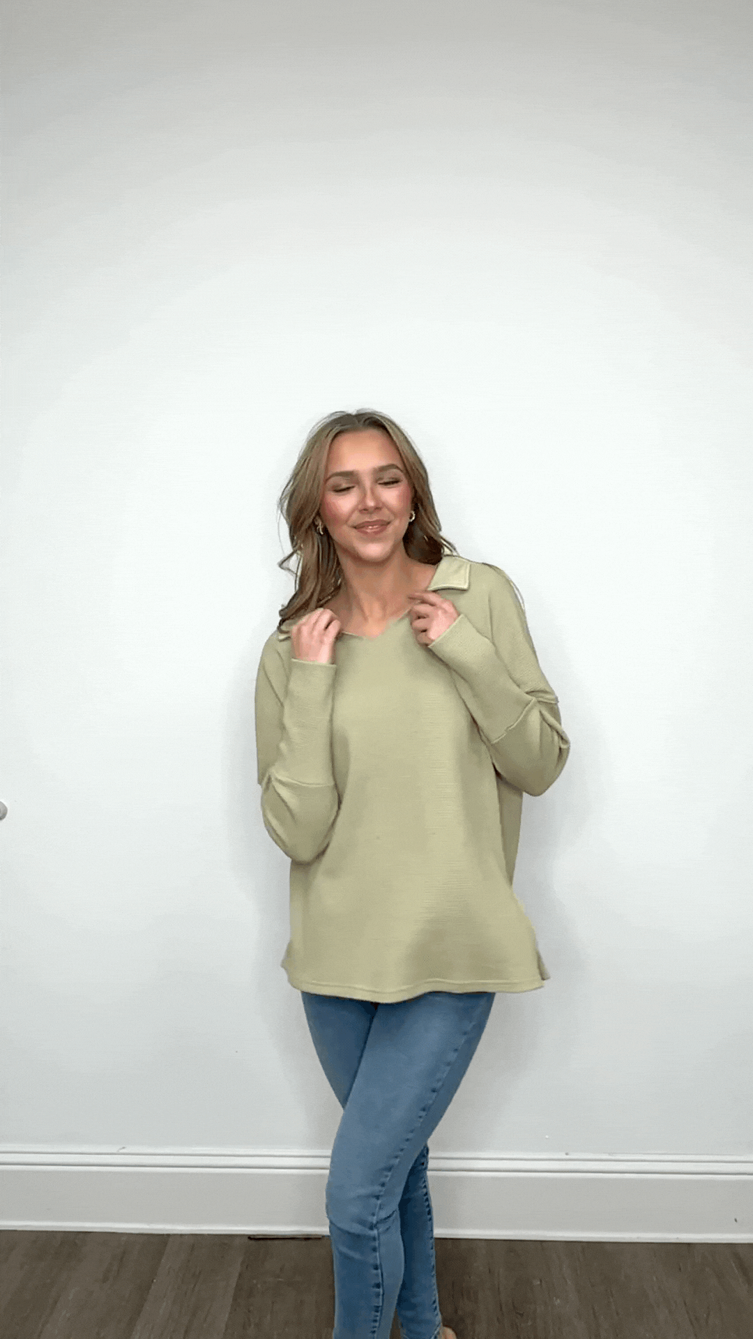 Waffle Knit Top, Sage