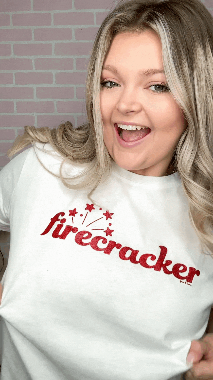 Firecrackers on White Tee Shirt