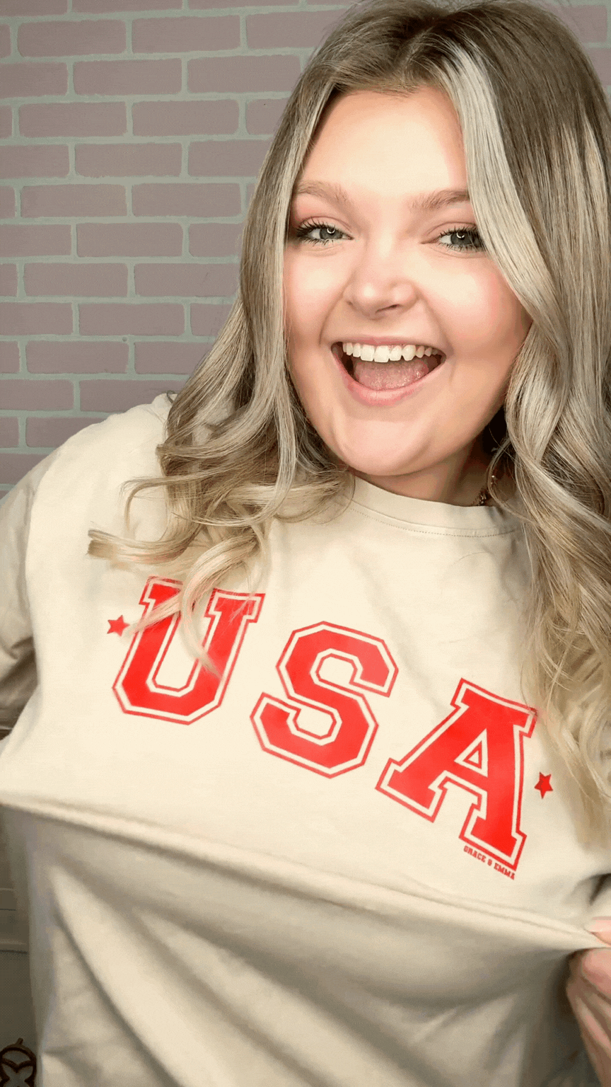 USA On Beige Relaxed Fit Tee