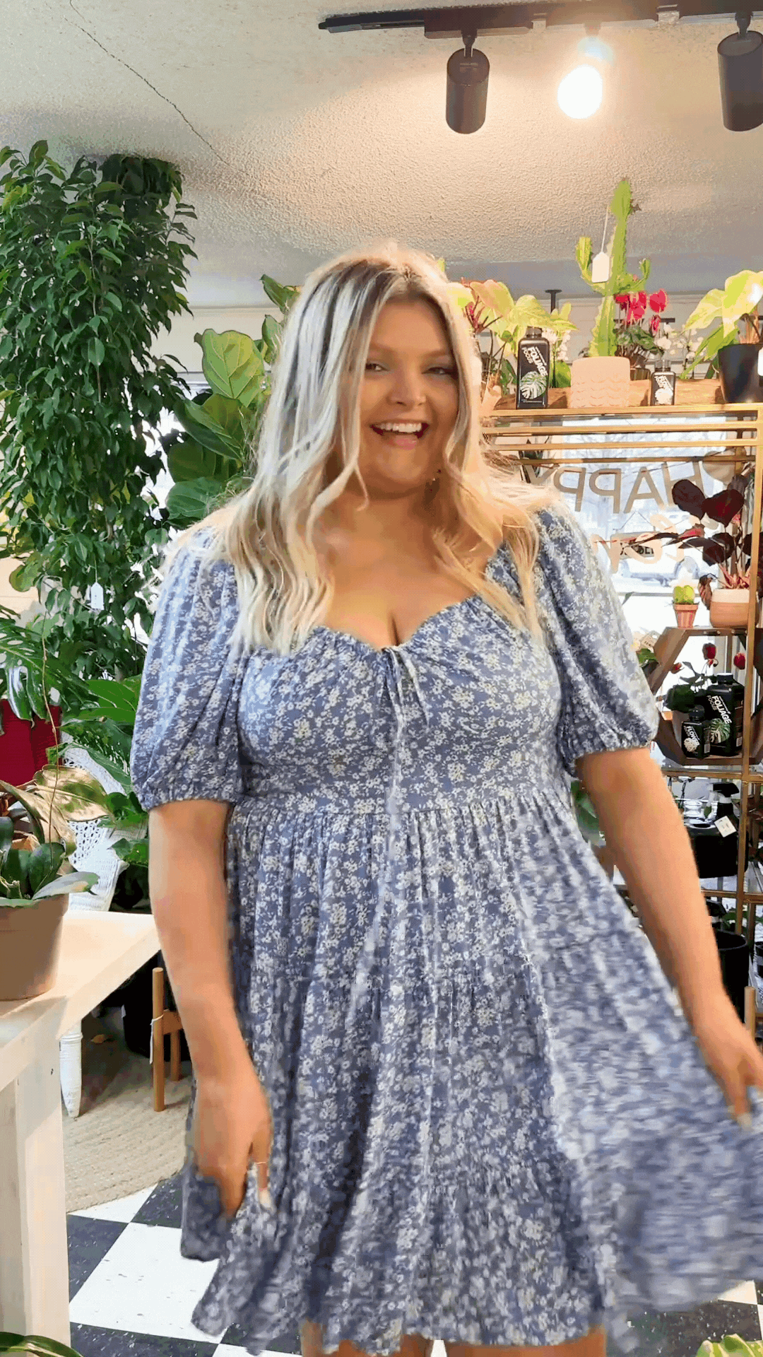 Blue Floral Babydoll Dress