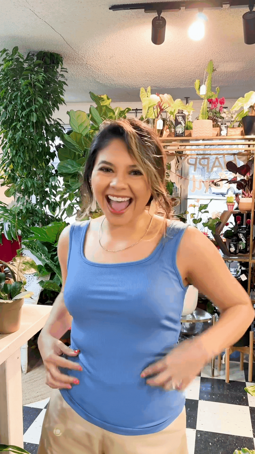 Bella Square Neck Rib Knit Tank Top, Blue