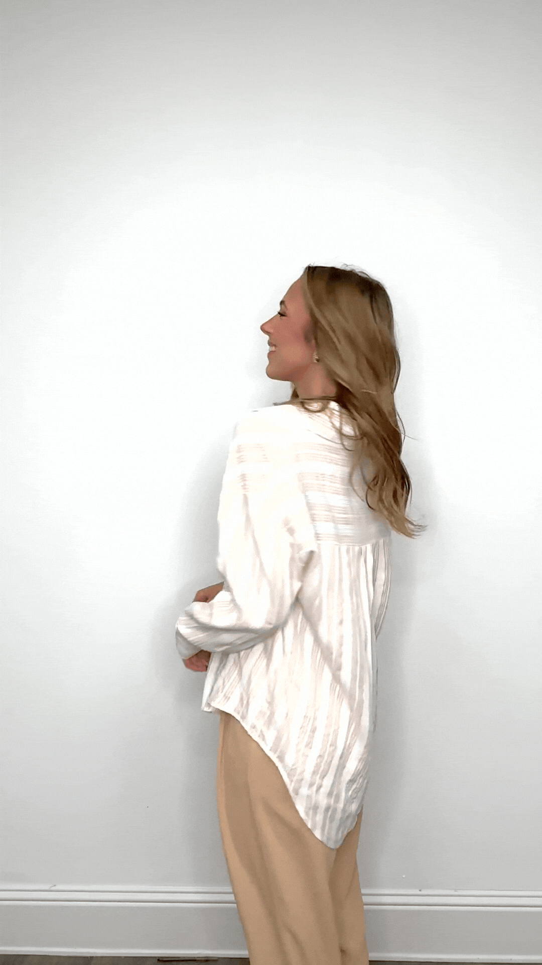 Kathryn Classic Button-Up, Beige Stripes