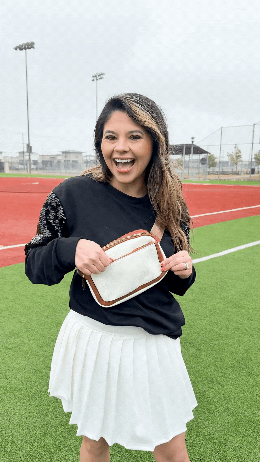Cream and Tan Faux Leather Fanny Pack