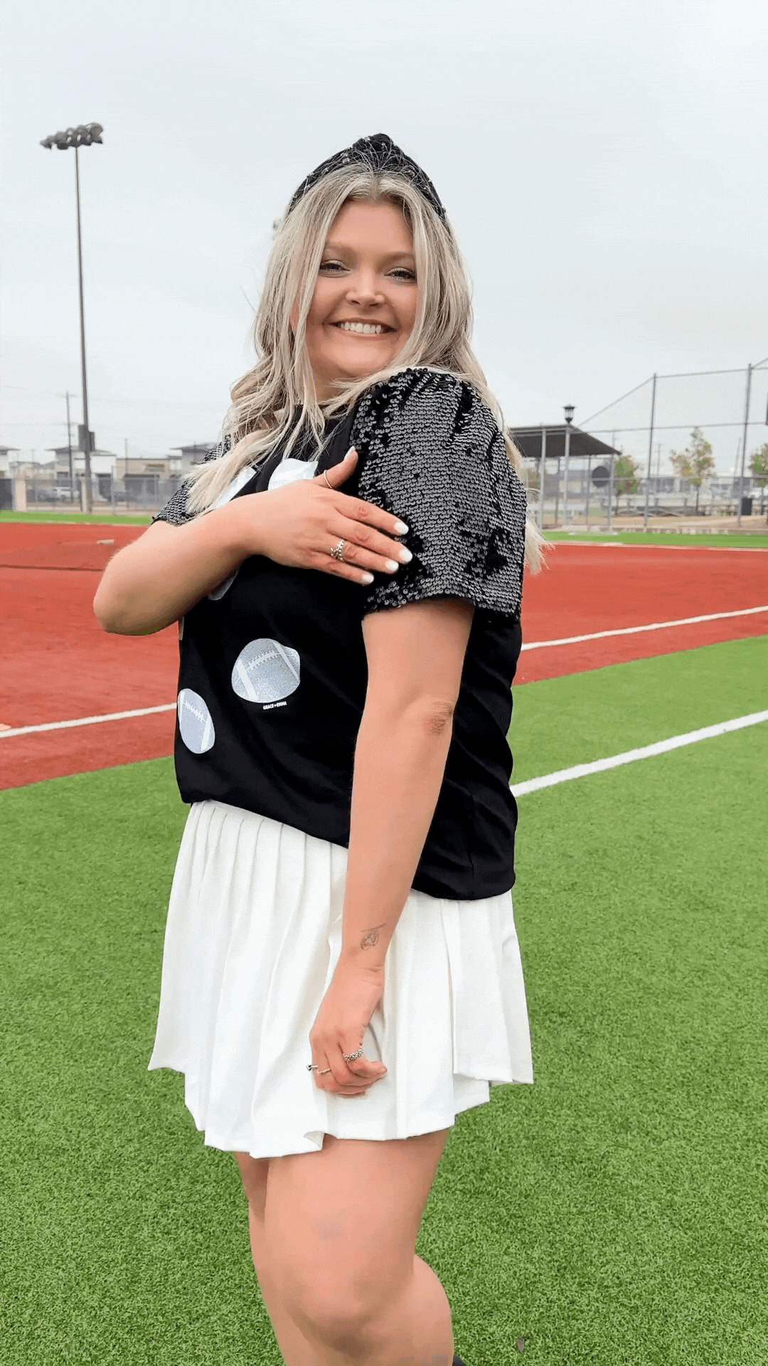 Glitter Football on Princess Top, Black