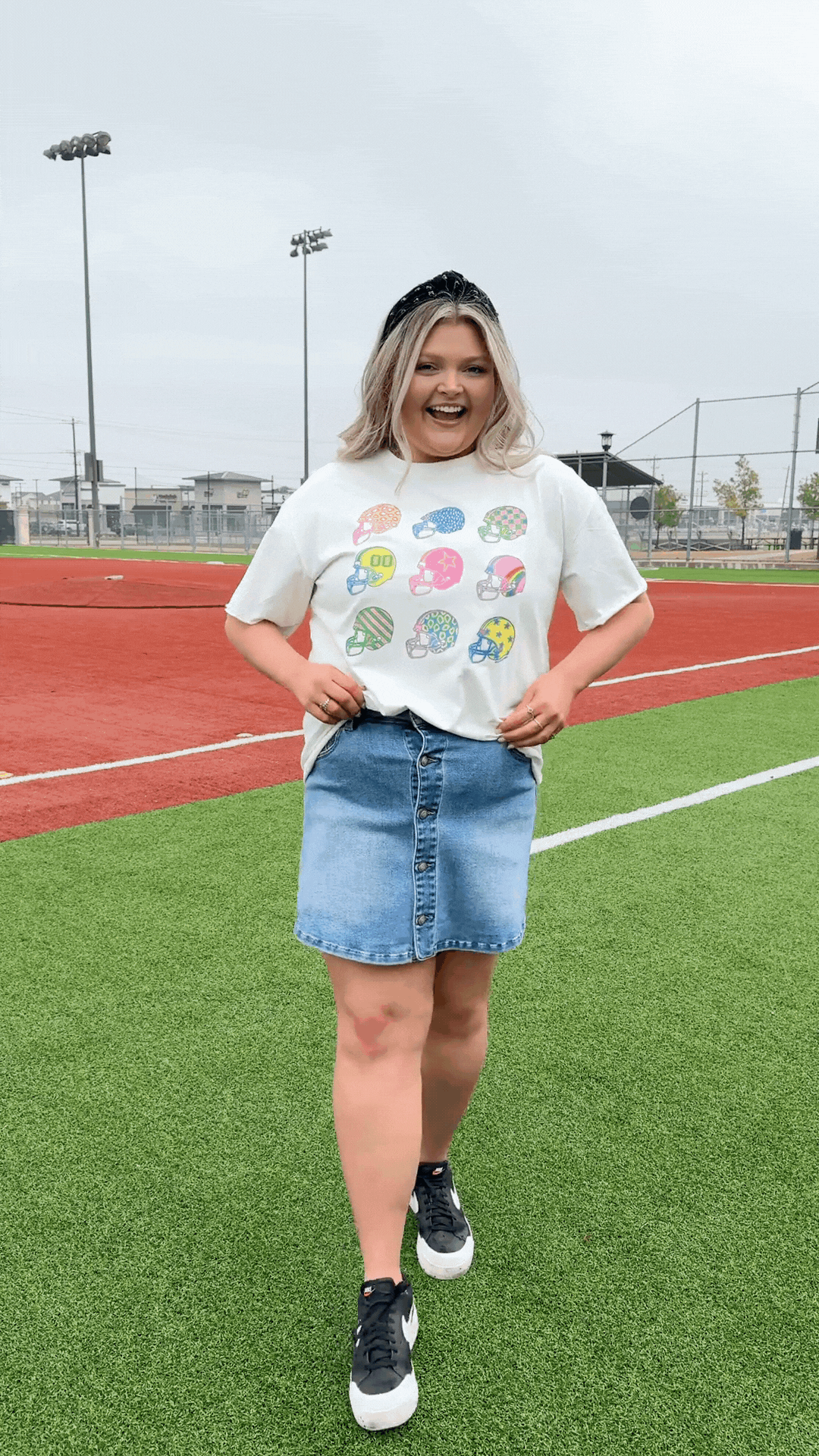 Football Hats on White Tee Shirt
