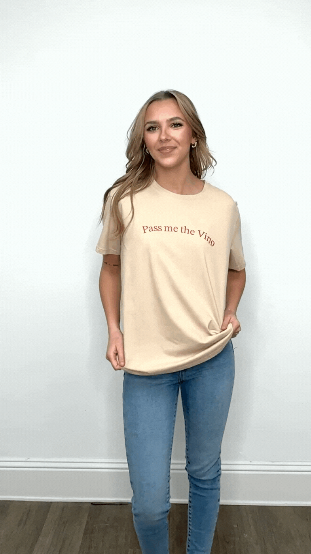 Vino on Beige Tee Shirt