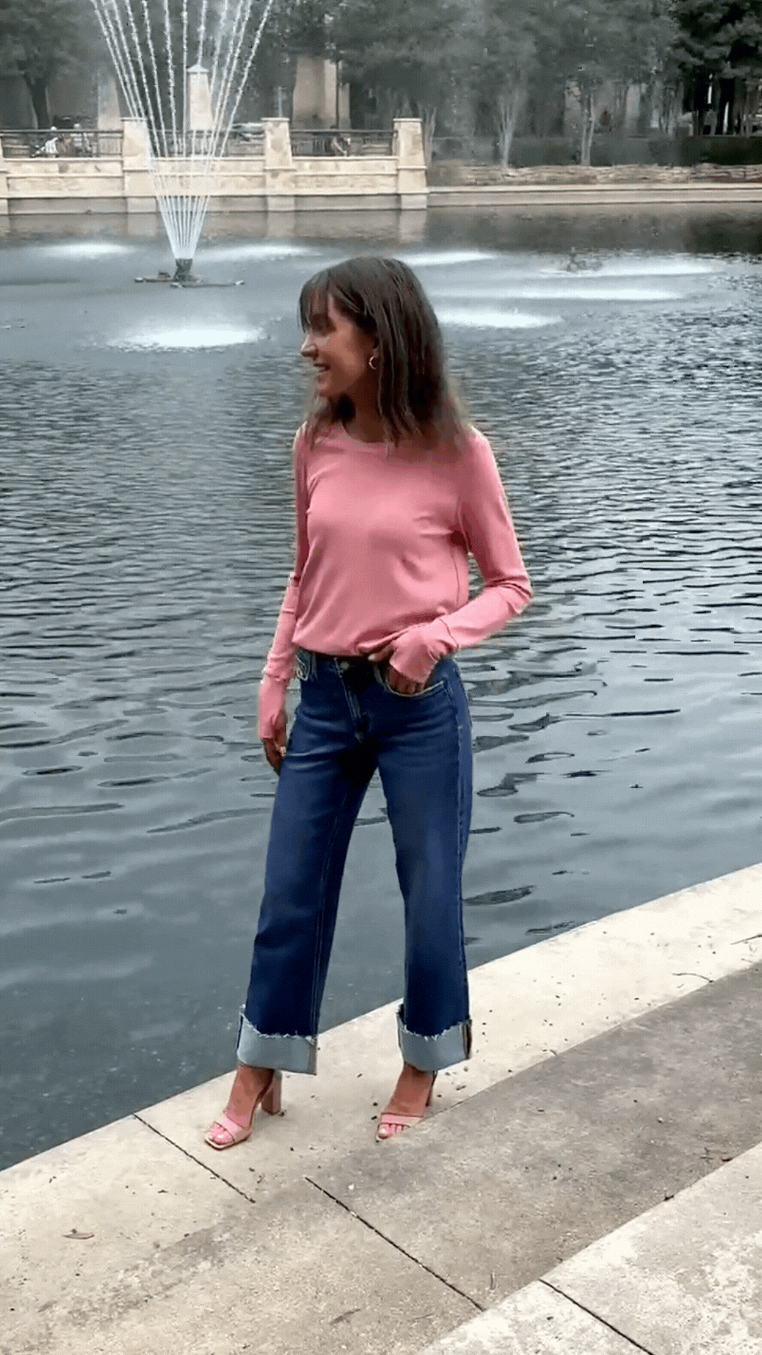 Ribbed Long-Sleeve Top, Blush Pink