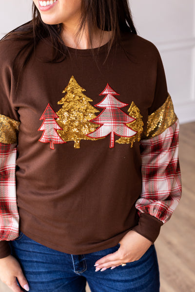 Brown Plaid Christmas Tree Sweatshirt