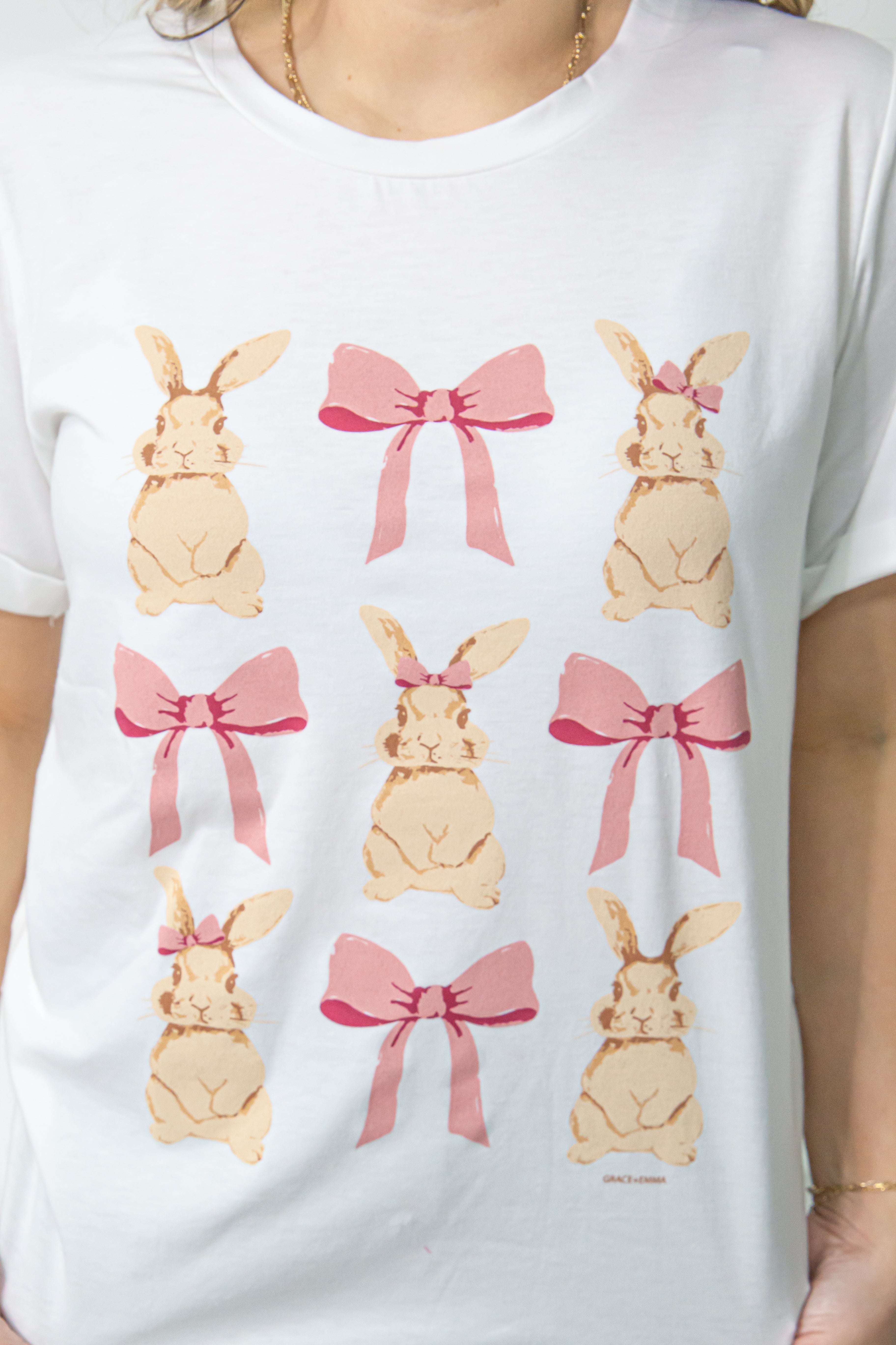 Ribbon Bunnies on Vanilla Bean-White Cuff Tee