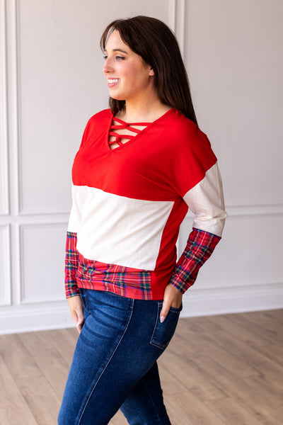 Chic Yuletide Color Block Top