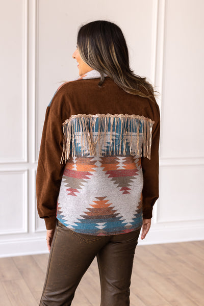 Corduroy Canyons Aztec Print Shacket