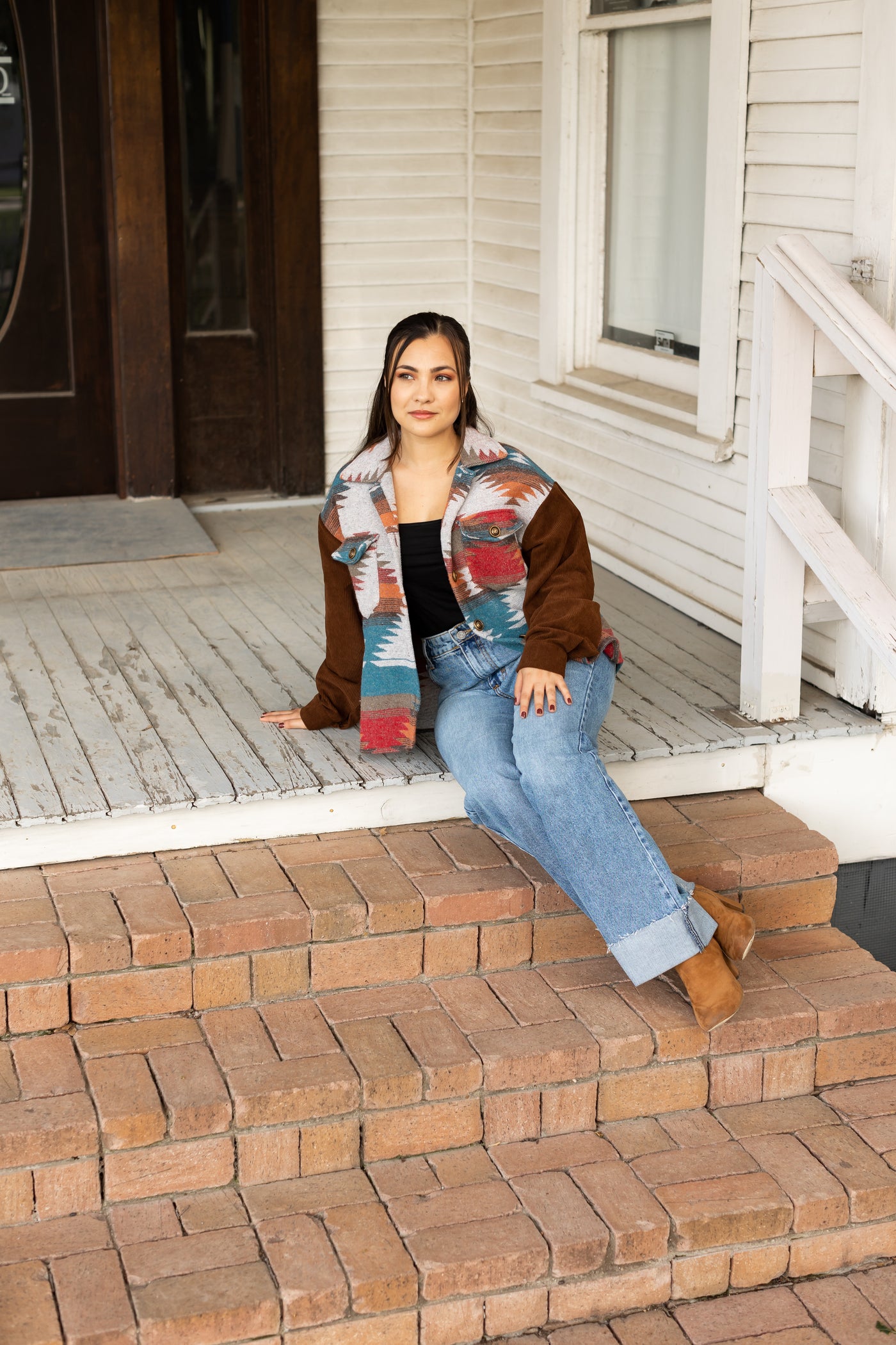 Corduroy Canyons Aztec Print Shacket