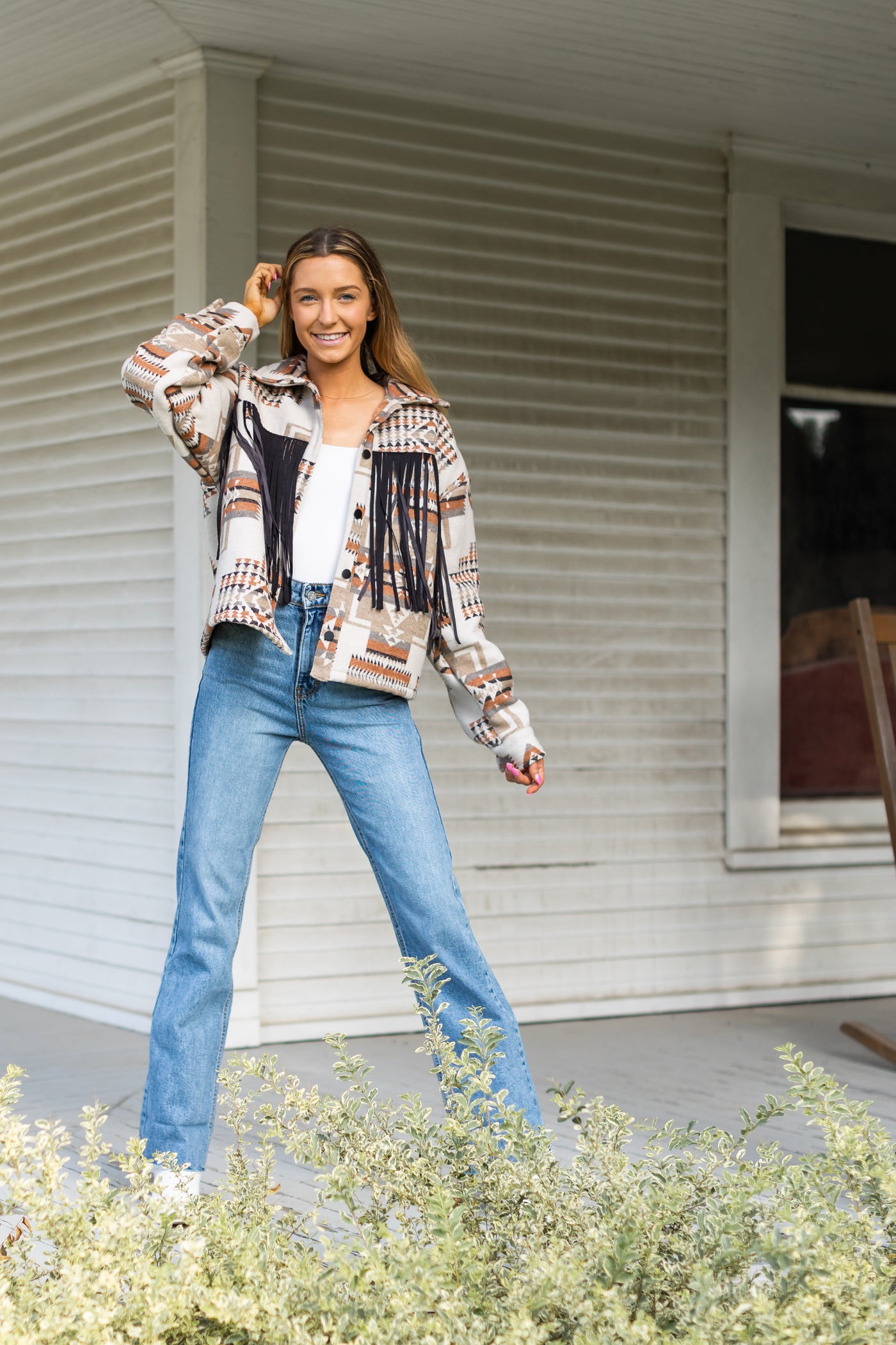 Boho Breeze Aztec Jacket with Fringe