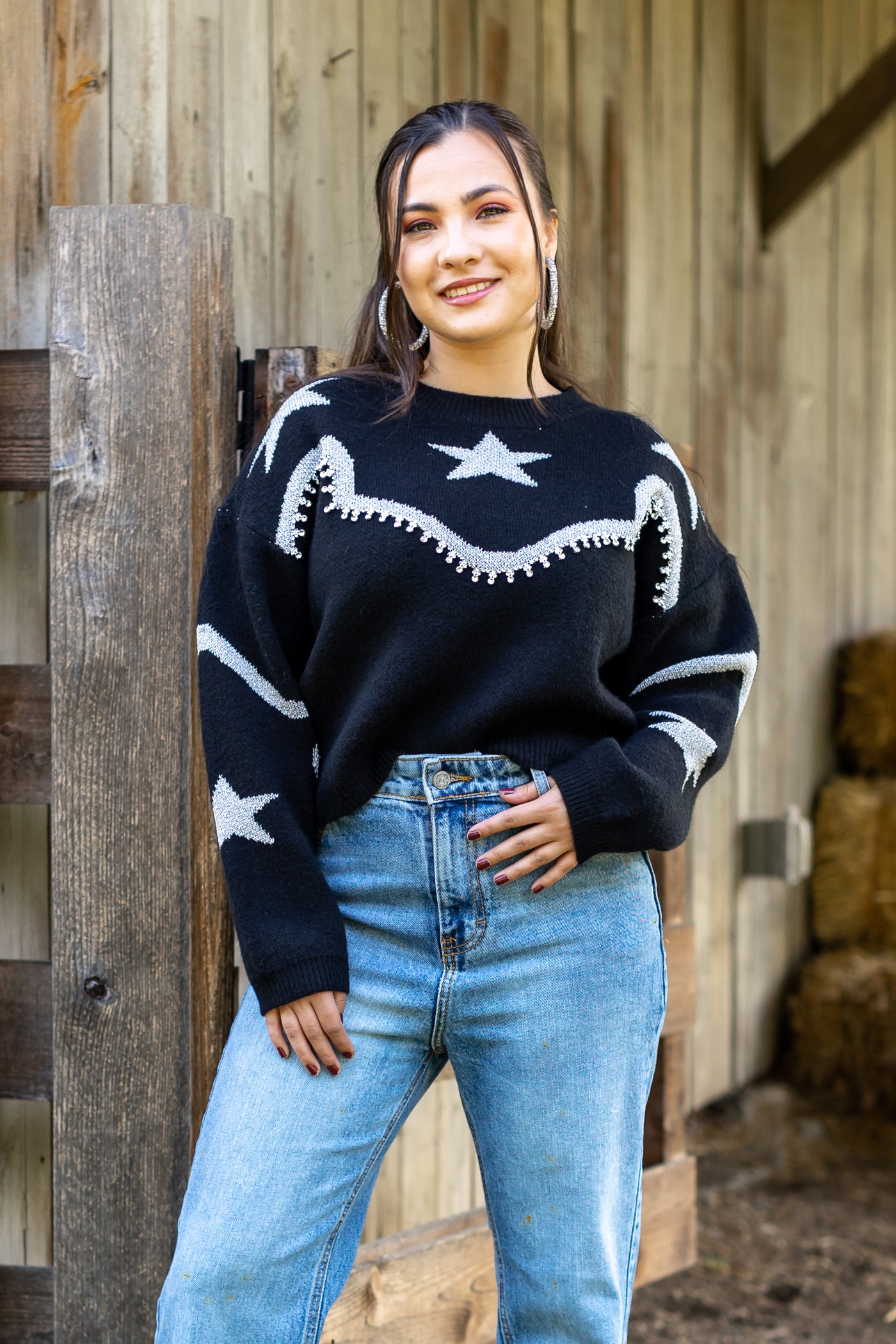 Rhinestone Wrangler Black Pullover