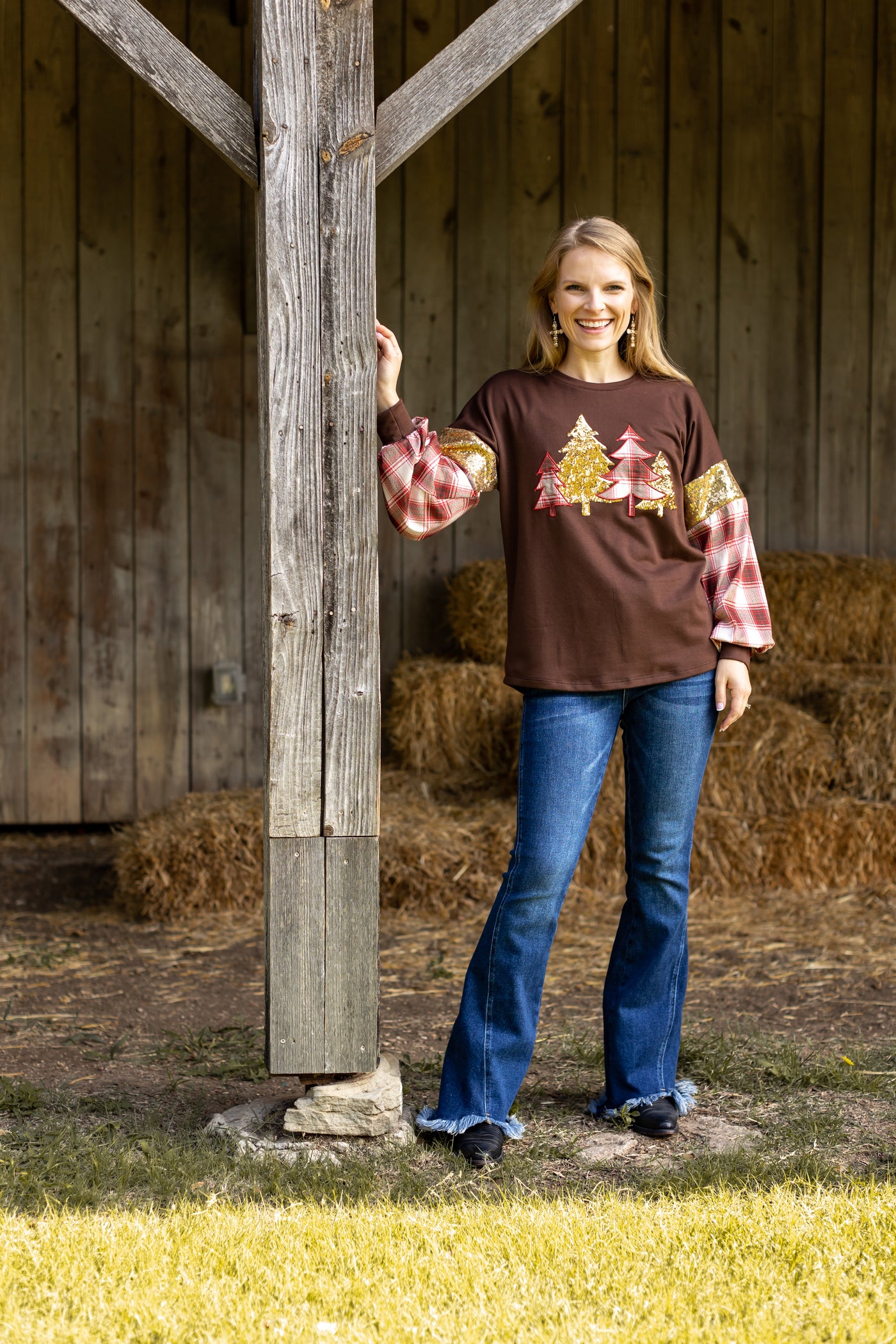 Brown Plaid Christmas Tree Sweatshirt