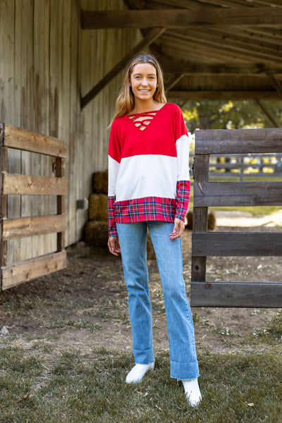 Chic Yuletide Color Block Top