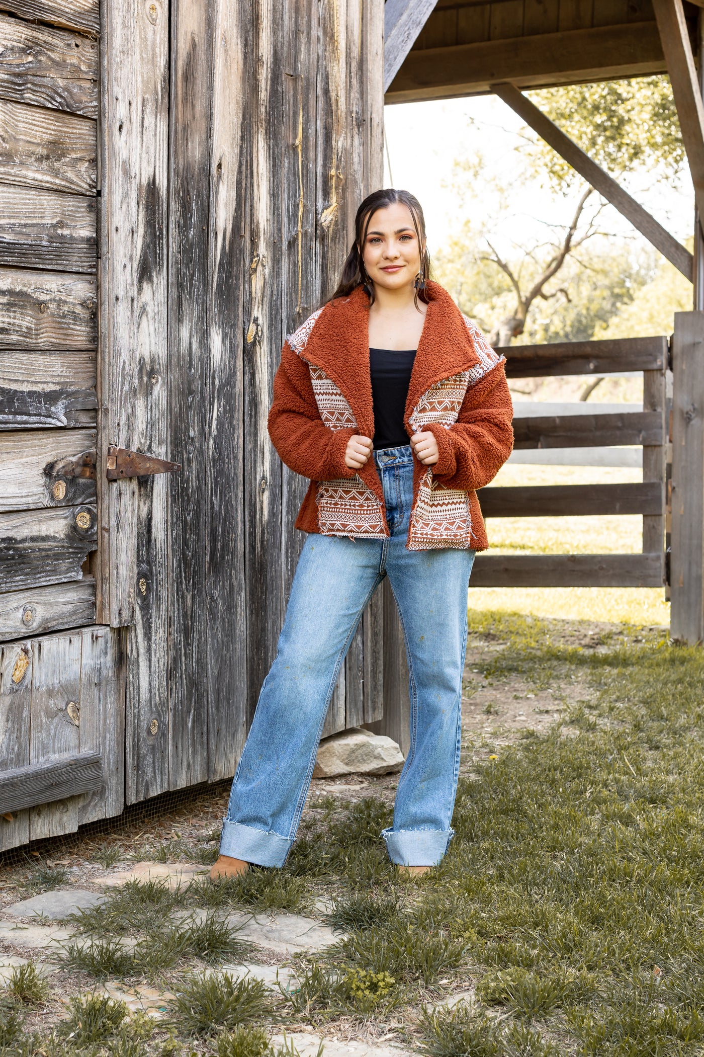 Tan Sherpa With Aztec Details