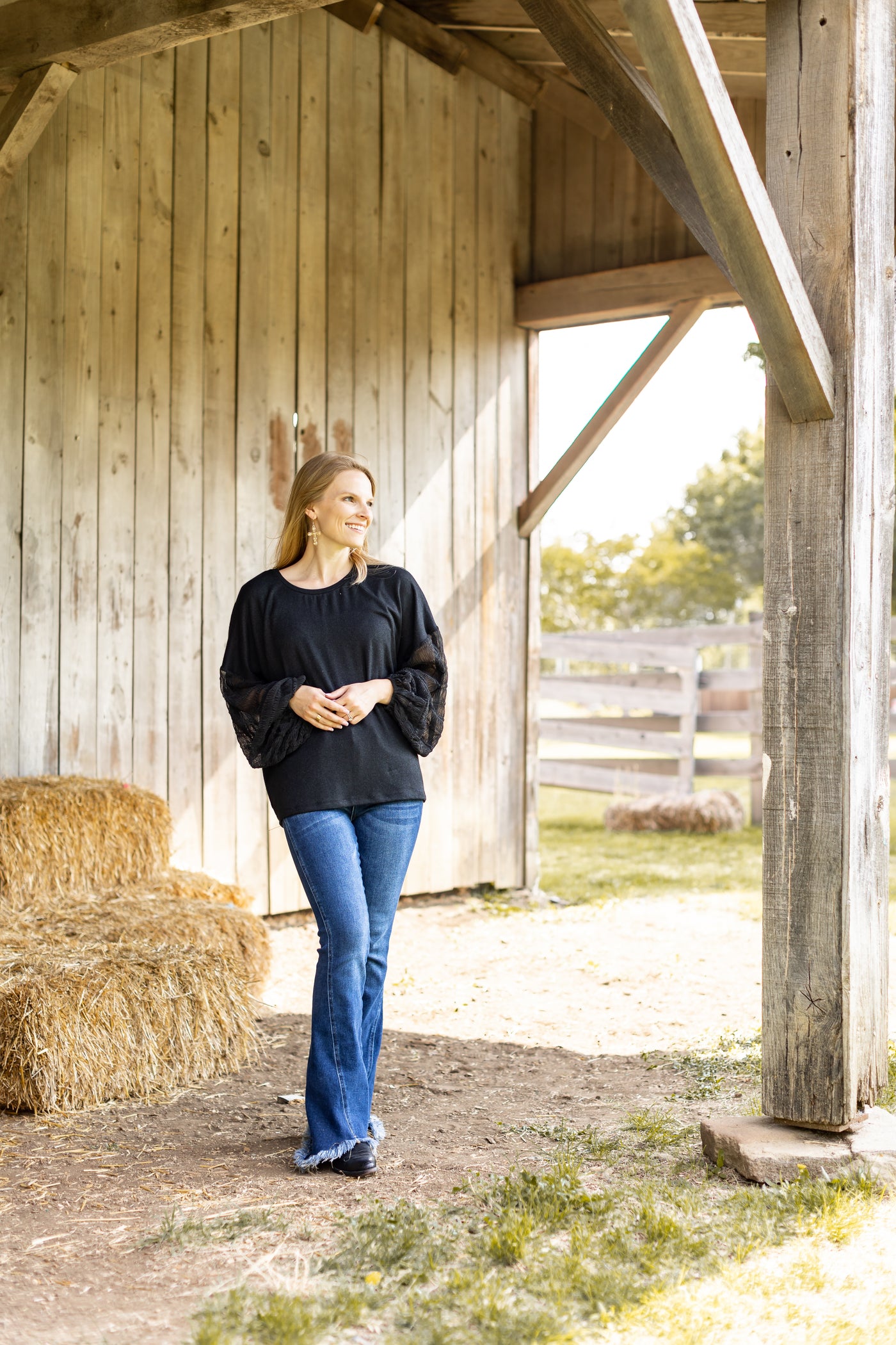 Black Top with Gauze Sleeves