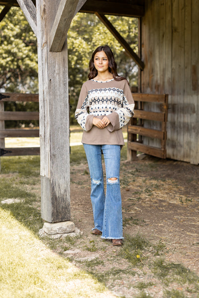 Tan Waffle Knit With Aztec Details