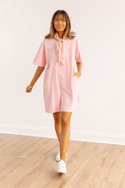 The Kiki Pink Wash Tee Shirt Dress With Pockets