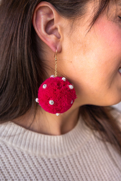 Send Me The Link Pink Pom Pom Earrings