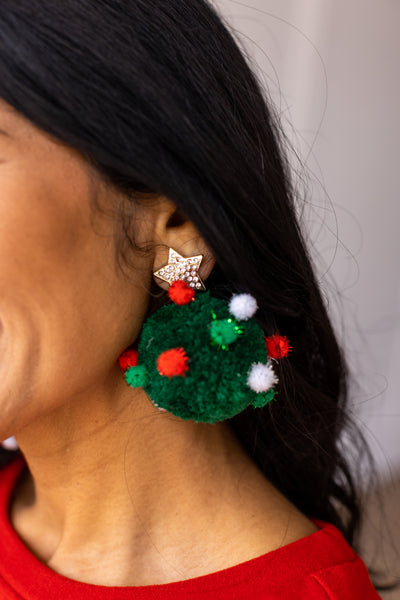 Let It Snow Green Pom Pom Earrings