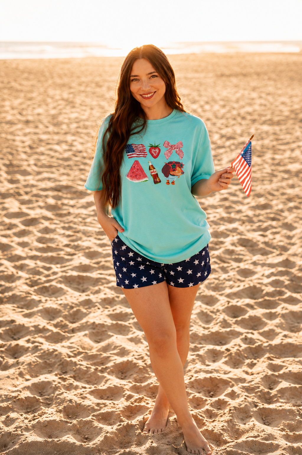 All American on Turquoise Boxy Tee