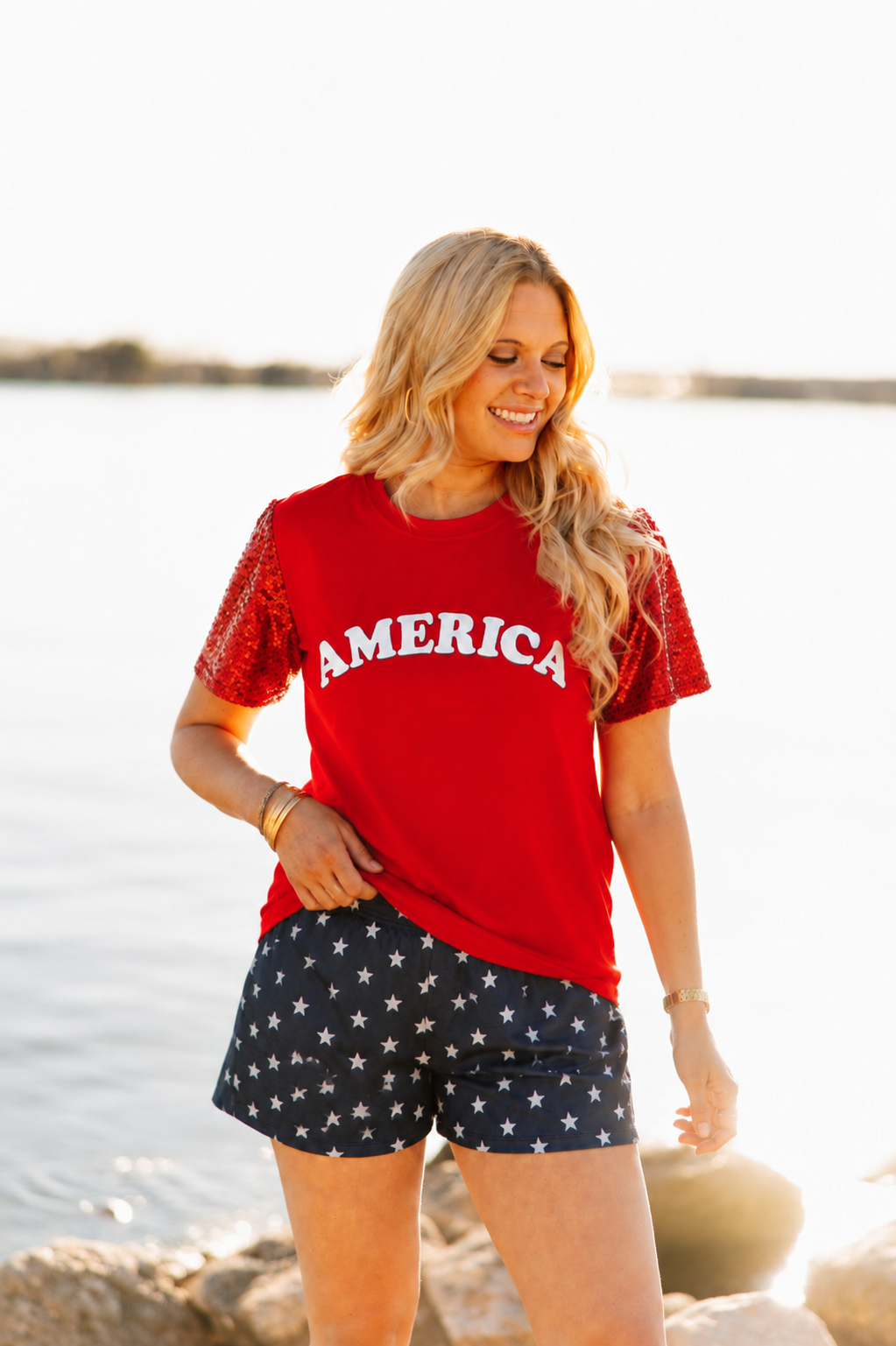 America on Red Sequin Sleeve