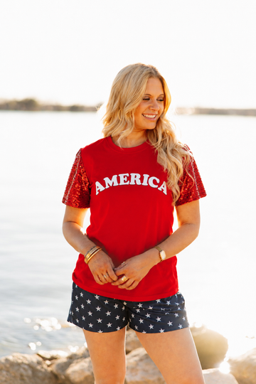 America on Red Sequin Sleeve