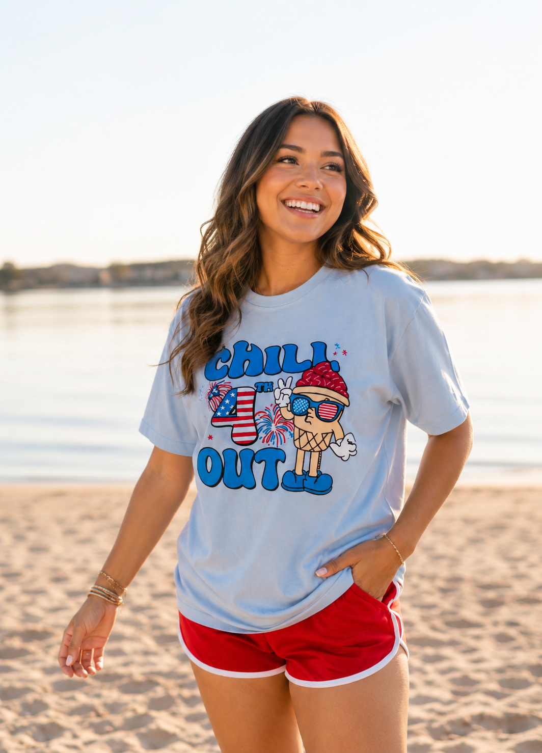 Chill the 4th Out on Blue Tee