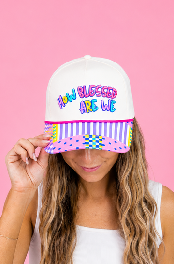 "HOW BLESSED ARE WE" on Tan Cap With Patch Work