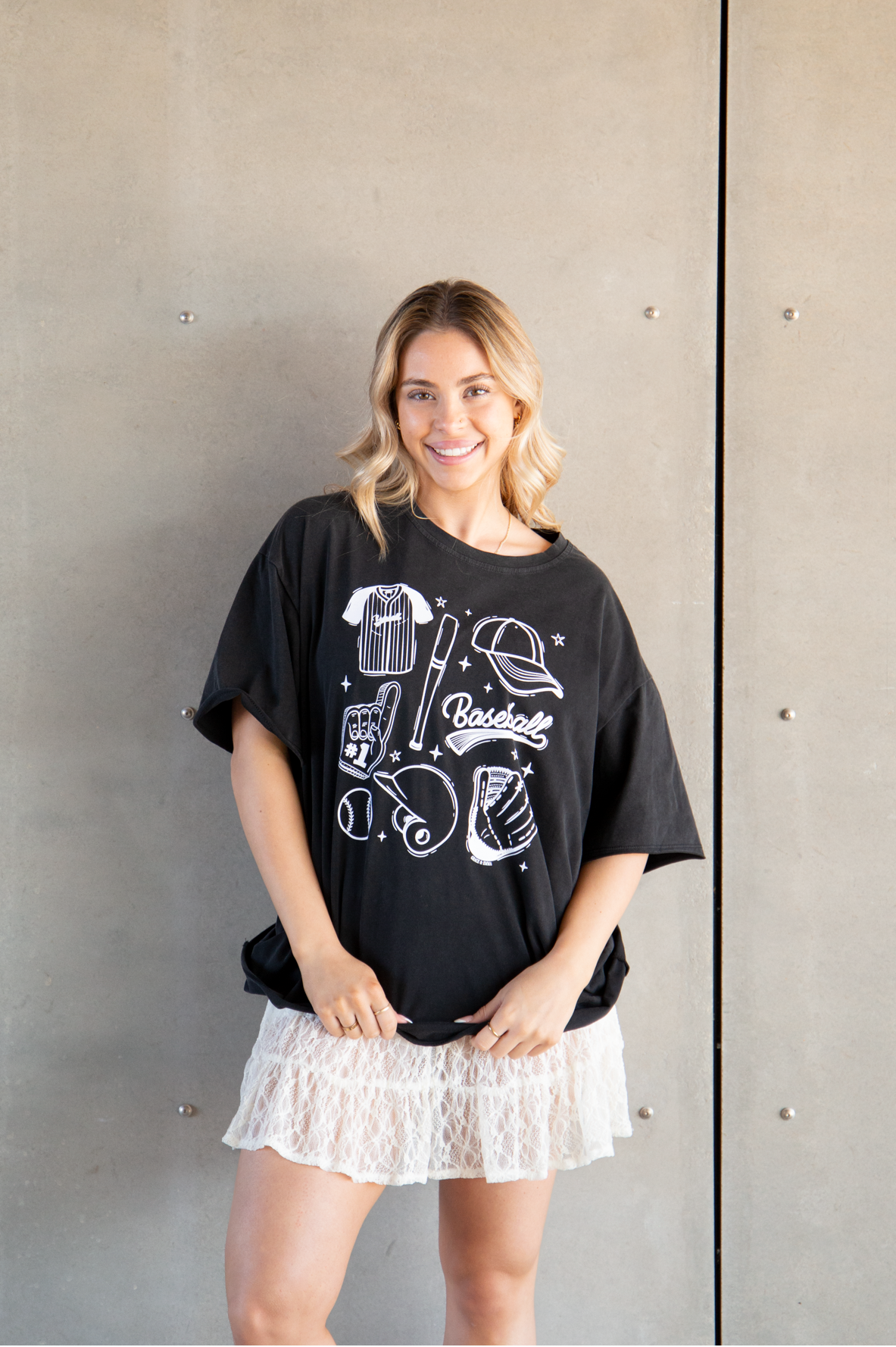 Baseball on Black Boxy Tee