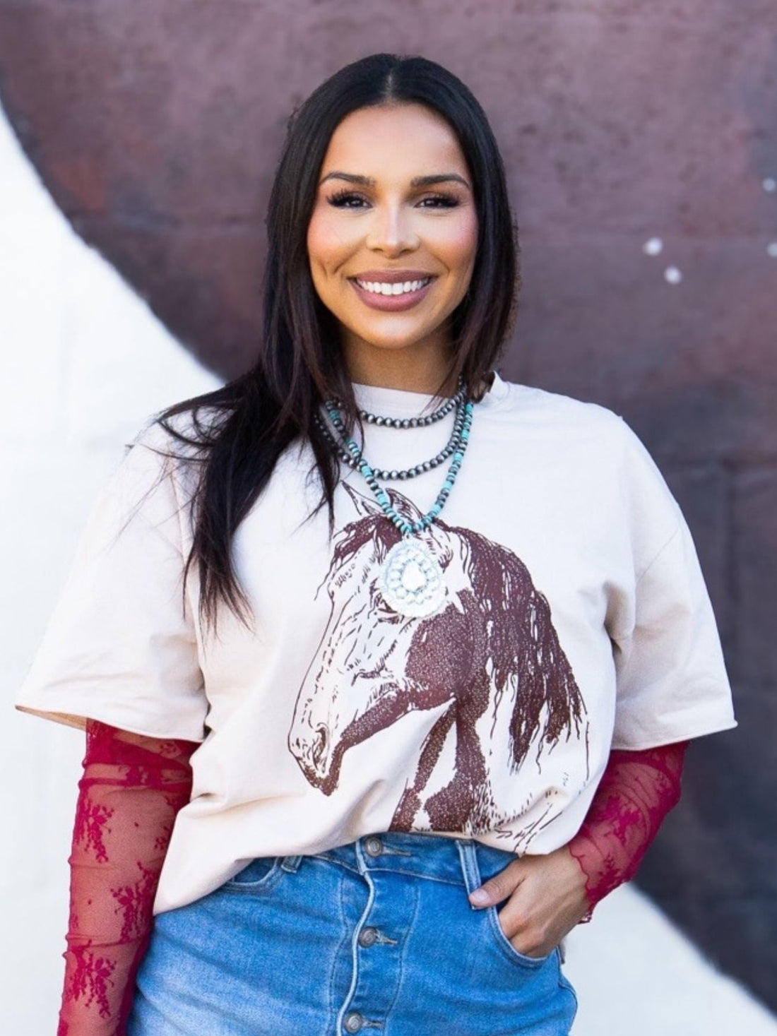 Brown Horse on Beige Boxy Tee