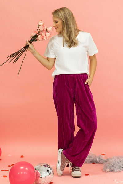 Raspberry Rendezvous Velvet Wide Leg Pants