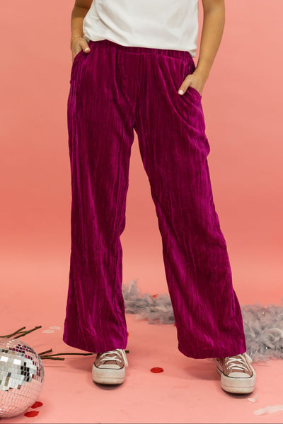 Raspberry Rendezvous Velvet Wide Leg Pants