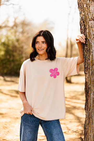 Lead with Grace on Beige Relaxed Fit Tee