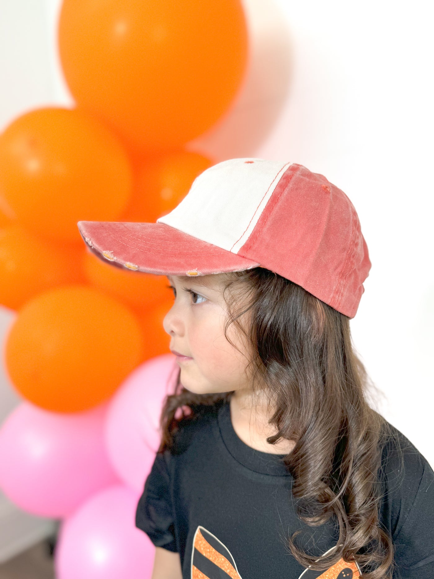 Girl's Distressed Orange and Cream Hat