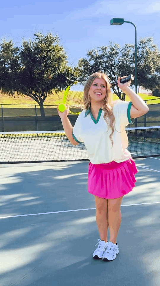 Textured Polo Top, White/Green