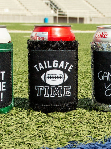 Peachy Keen Tailgate Time Black Sequin Can Coolers