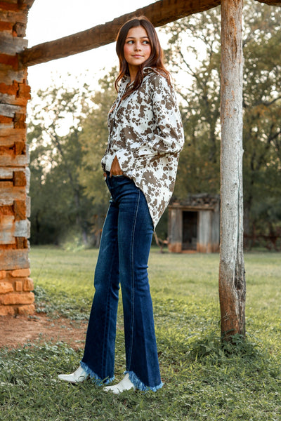 The Hannah Dark Wash Shark Bite Flare Jeans