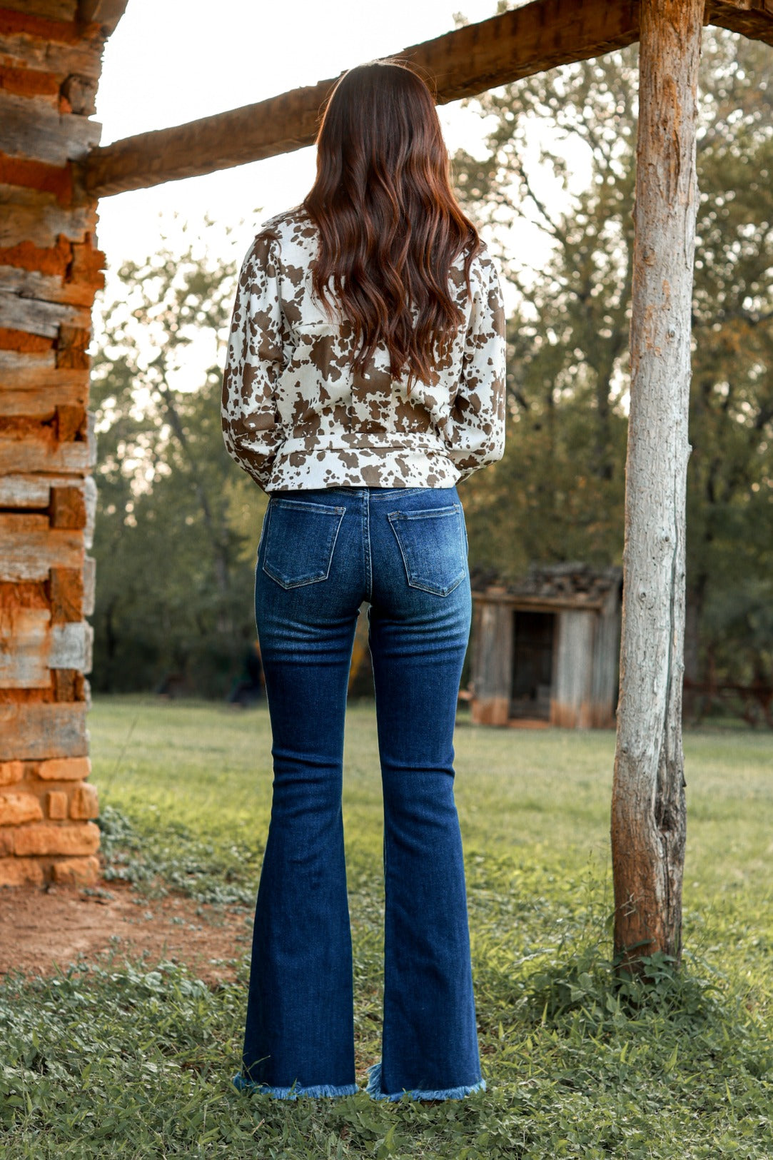 The Hannah Dark Wash Shark Bite Flare Jeans