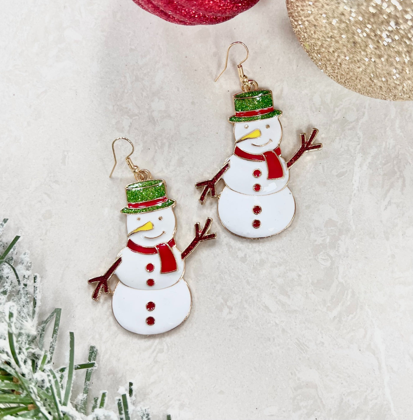 Winter Day Dream Gold Snowman Earrings