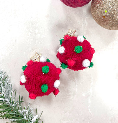 Let It Snow Red Pom Pom Earrings