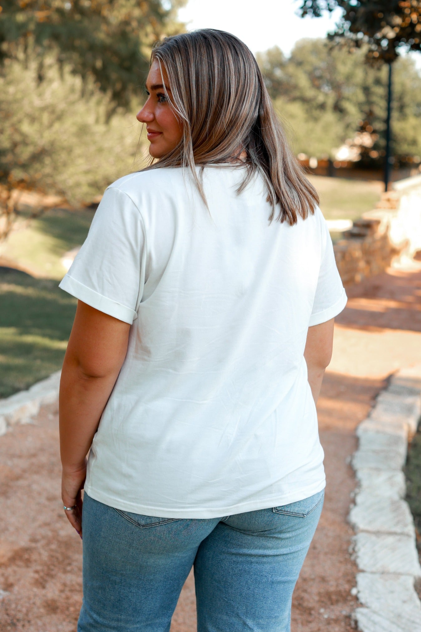 Grateful Thankful Blessed on White Cuffed Tee