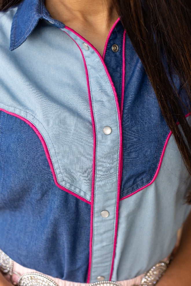 Sleeveless Pearl Snap Western Shirt