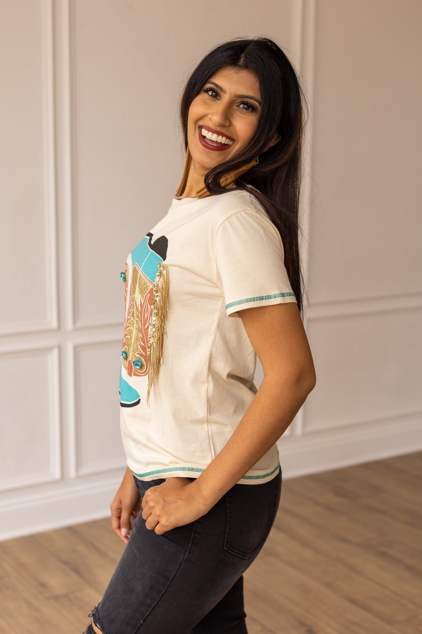 Western Boot Graphic on Beige Tee